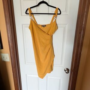 Mustard Yellow Asymmetric Mini Dress with Ring-Strap Detail